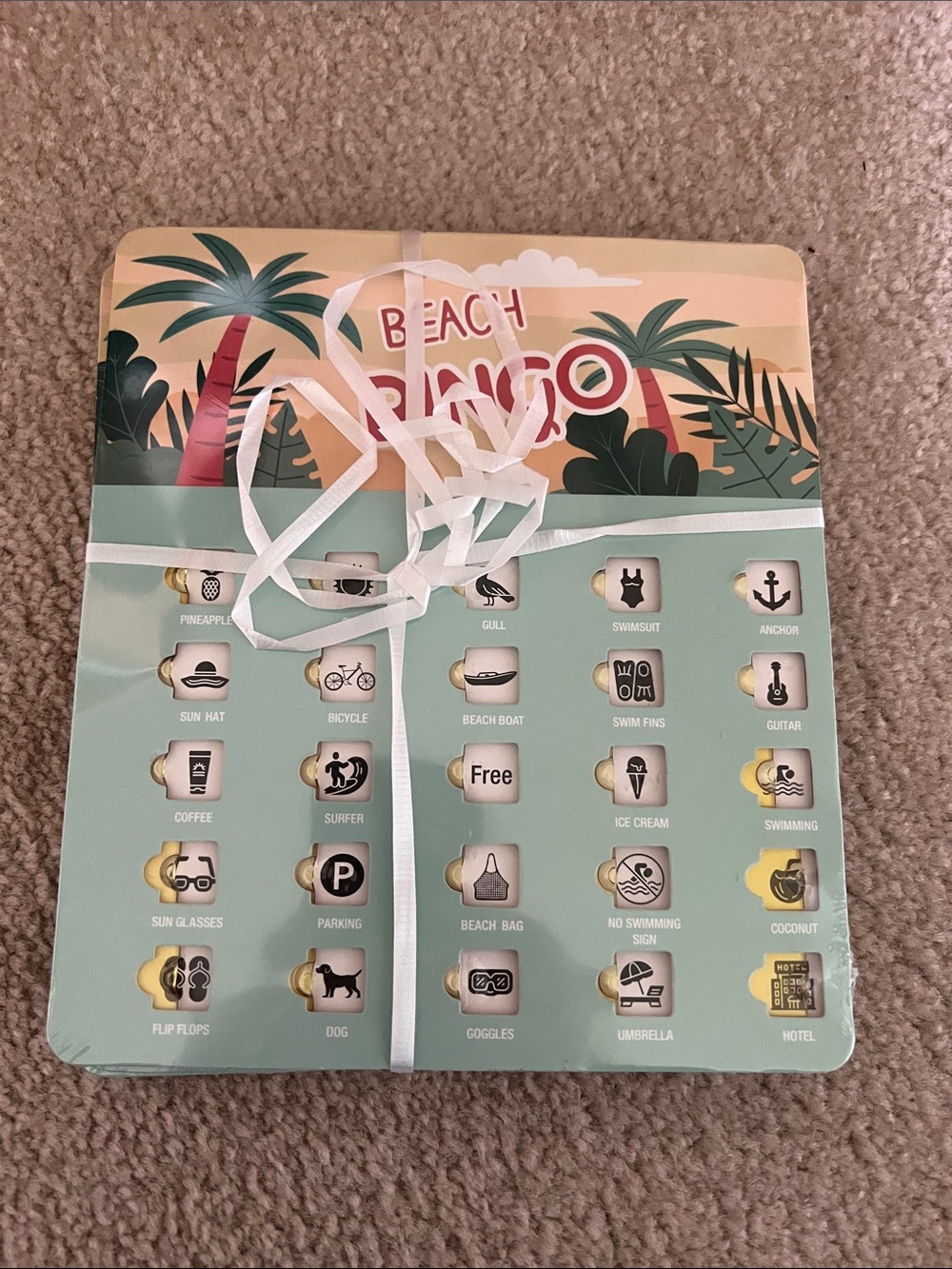 Beach Bingo Game Board - Mint & Peach - Set of 4 cards